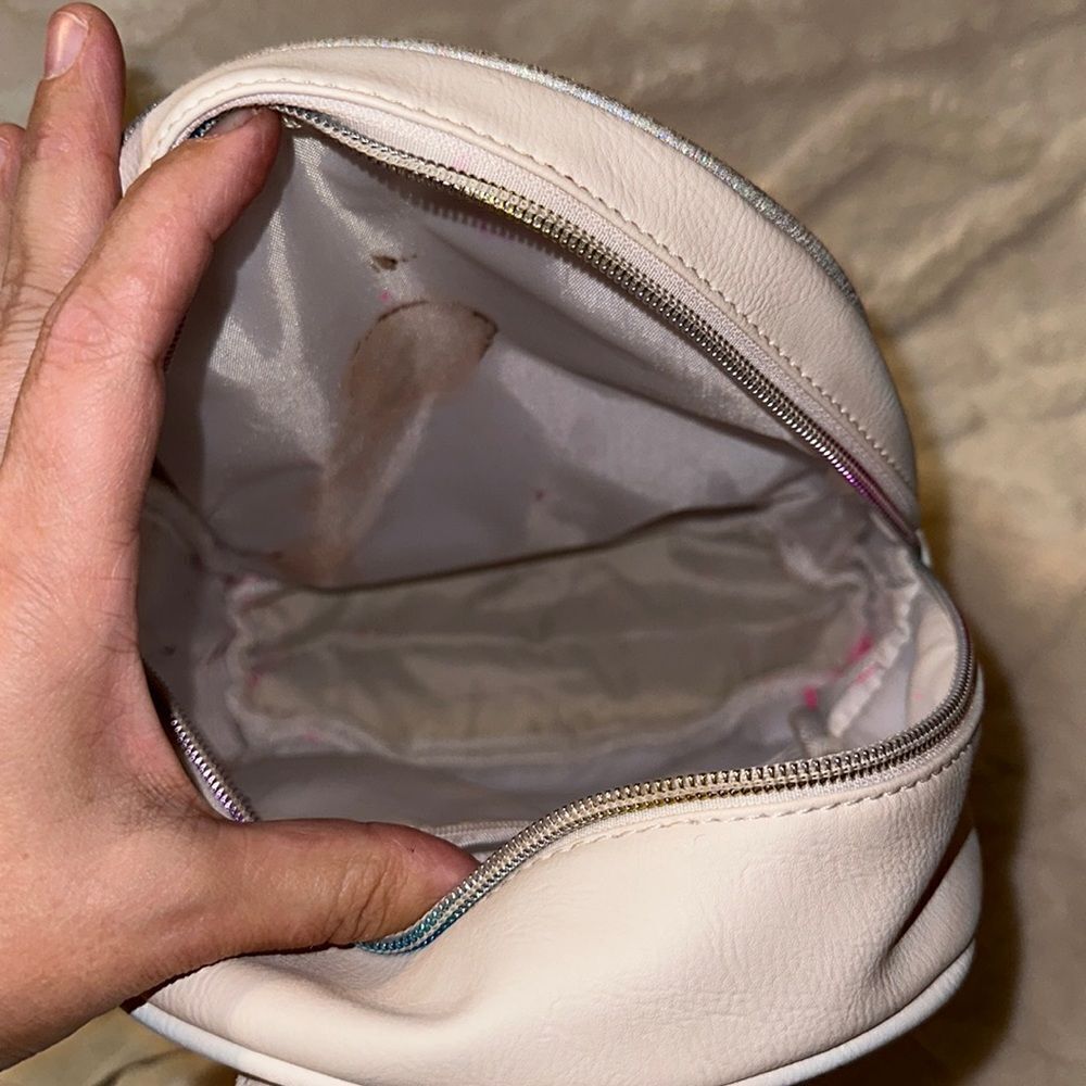 OMG White Rainbow Sequined Faux Leather Kitty Mini Backpack - Picture 10 of 15